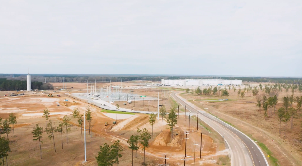 The Madison County Mega Site with Entergy's new substation and Amazon in the background.